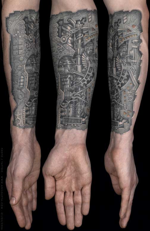 Amazing 3D Biomechanical Arm Tattoo